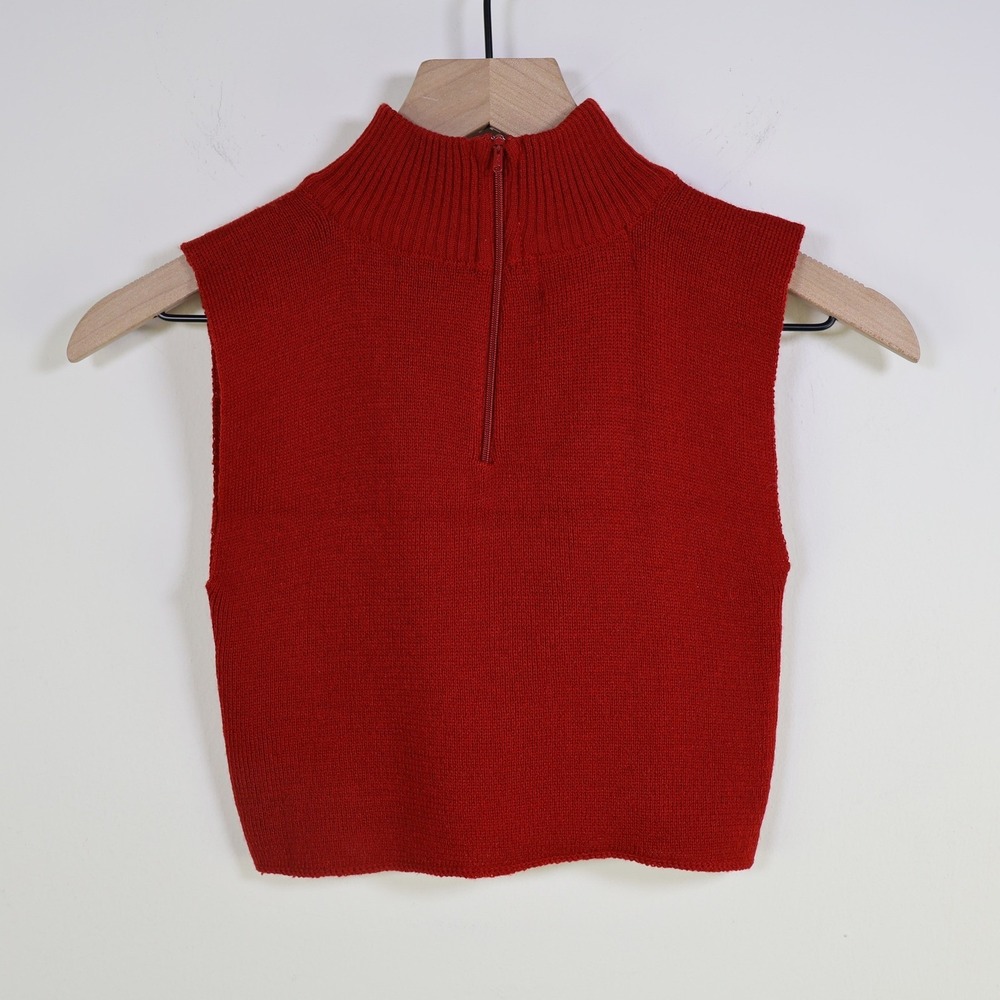Vintage Specialty House Red Mock Neck Half Zip Sweater Vest XS‎ Stretch Cropped